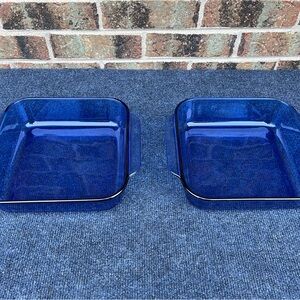 2 Pyrex 222 Blue Baking Dish PreOwned Good Condition USA Made